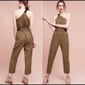 Anthropologie, Maeve, one shoulder jumpsuit, military green.